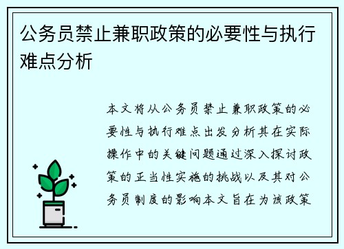 公务员禁止兼职政策的必要性与执行难点分析